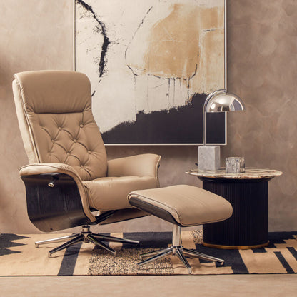 Warrington Mink Leather Effect Recliner And Footstool