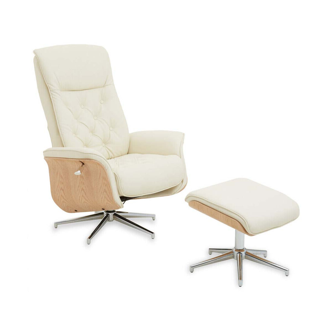 Warrington Ivory Leather Effect Recliner And Footstool