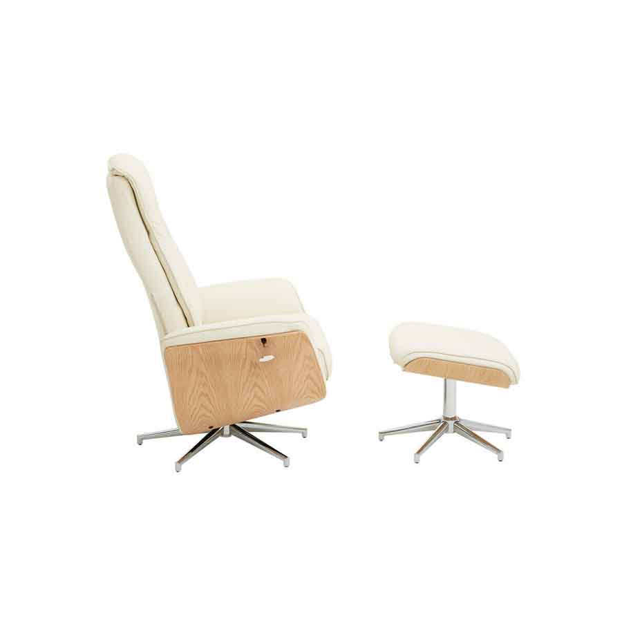 Warrington Ivory Leather Effect Recliner And Footstool