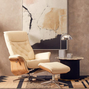 Warrington Ivory Leather Effect Recliner And Footstool