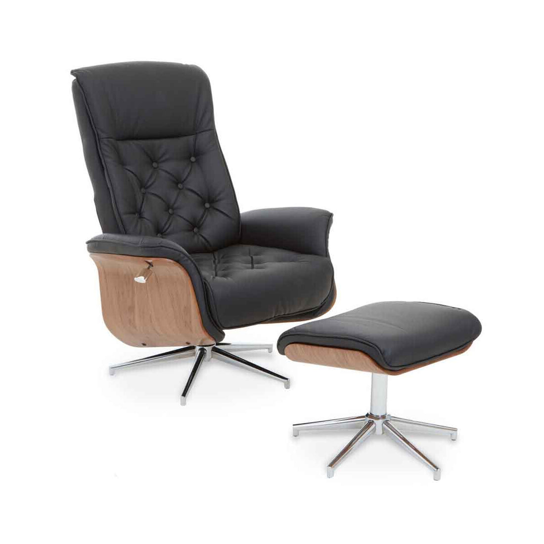 Warrington Black Leather Effect Recliner And Footstool