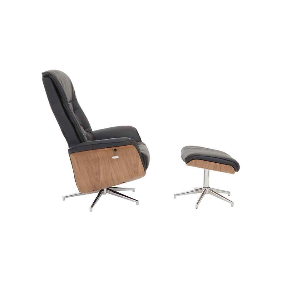 Warrington Black Leather Effect Recliner And Footstool