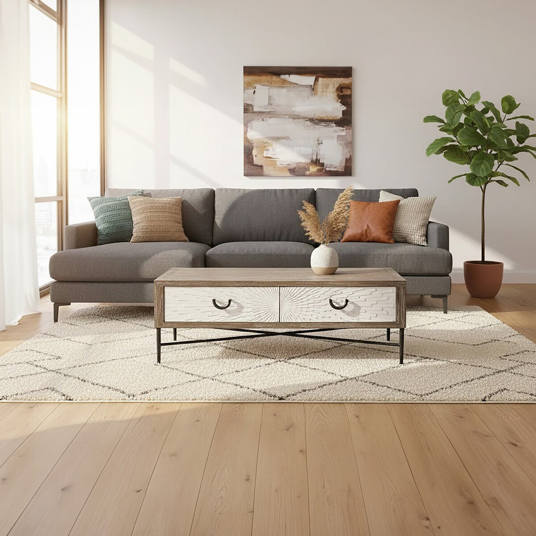 Milan 2 Drawer Recycled Elm Wood Coffee Table