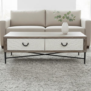 Milan Grey Wash Recycled Elm Wood 2 Drawer Coffee Table