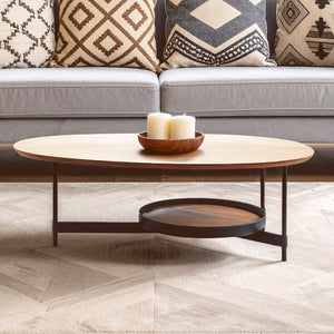 Doha Natural Wooden Effect Oblong Coffee Table with Black Finish Base
