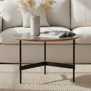 Doha Grey Slate Top Round Coffee Table with Metal Base