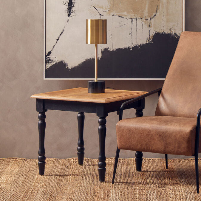 Antique Grey Oak Top Side Table with Black Birchwood Legs | Kensington Townhouse