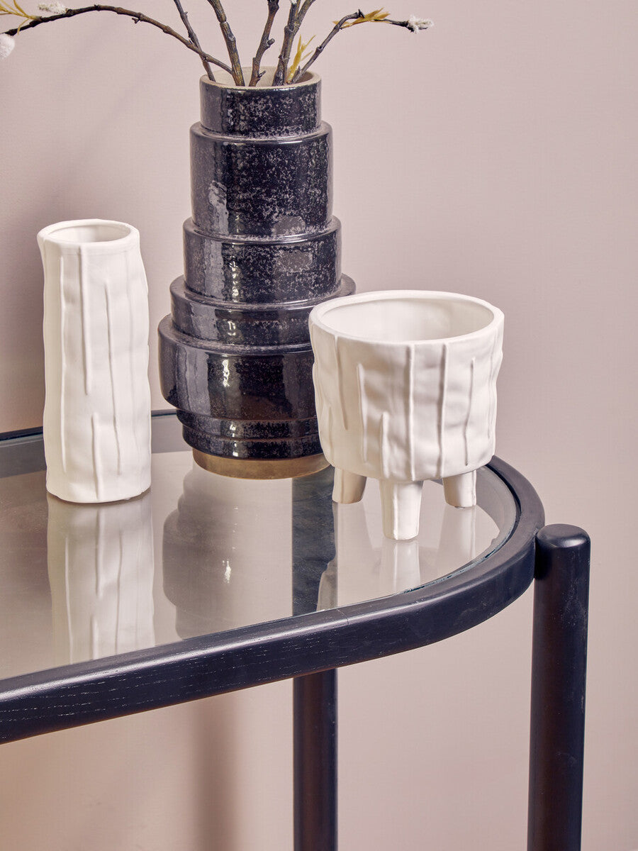 Black Elm Wooden Frame and Clear Glass Top 2-Tier Console Table with Natural Rattan Shelf, Cebu