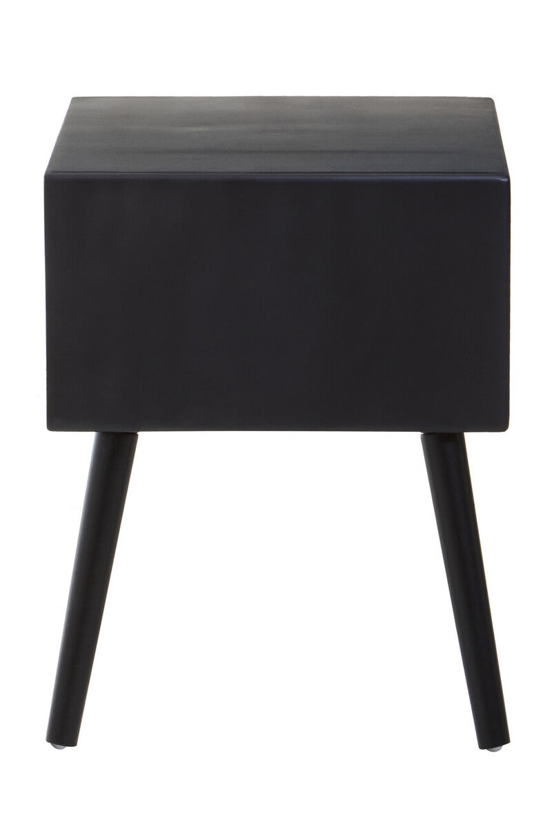 Black Elm Wood Side Table with Natural Cane Weave 1 Drawer and Angular Legs, Cebu