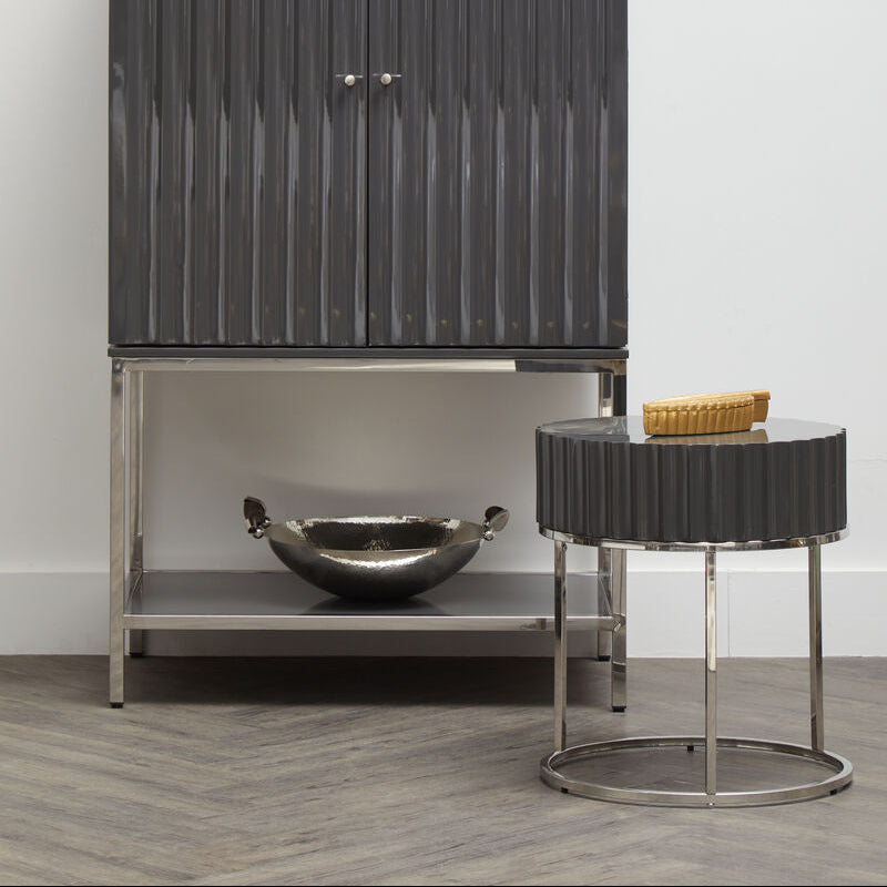 Genoa Grey Gloss Finish Round Side Table
