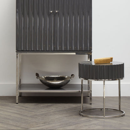 Genoa Grey Gloss Finish Round Side Table