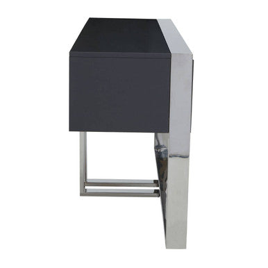 Grey Gloss Finish Fluted Top Console Table with 2 Drawers and Silver Steel Frame, Genoa