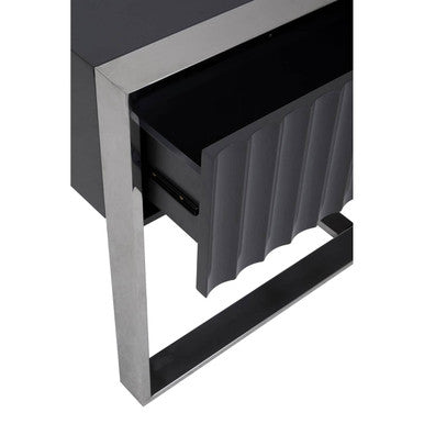 Grey Gloss Finish Fluted Top Console Table with 2 Drawers and Silver Steel Frame, Genoa
