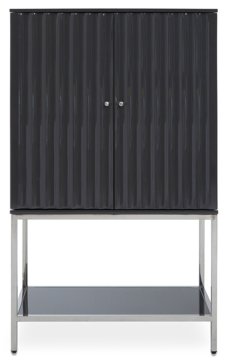 Black metal cabinet with a shelf on a white background