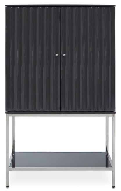 Black metal cabinet with a shelf on a white background