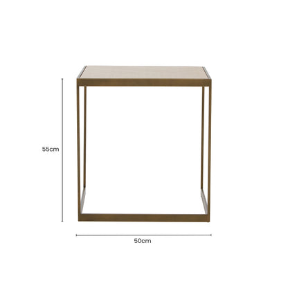 Natural Oak Veneer Large Side Table with Brown Brushed Brass Steel Sledge Base, Grenoble