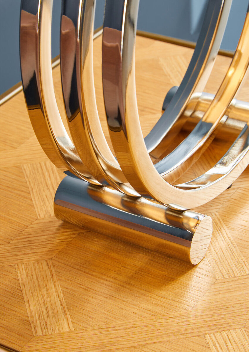 Natural Oak Veneer Large Side Table with Brown Brushed Brass Steel Sledge Base, Grenoble