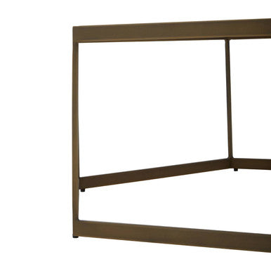 Natural Oak Hexagonal Veneer Coffee Table with Brown Brushed Brass Steel Frame, Grenoble