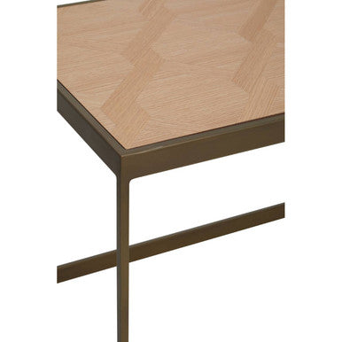 Brown Oak Veneer Top and Brushed Brass Frame Coffee Table, Grenoble