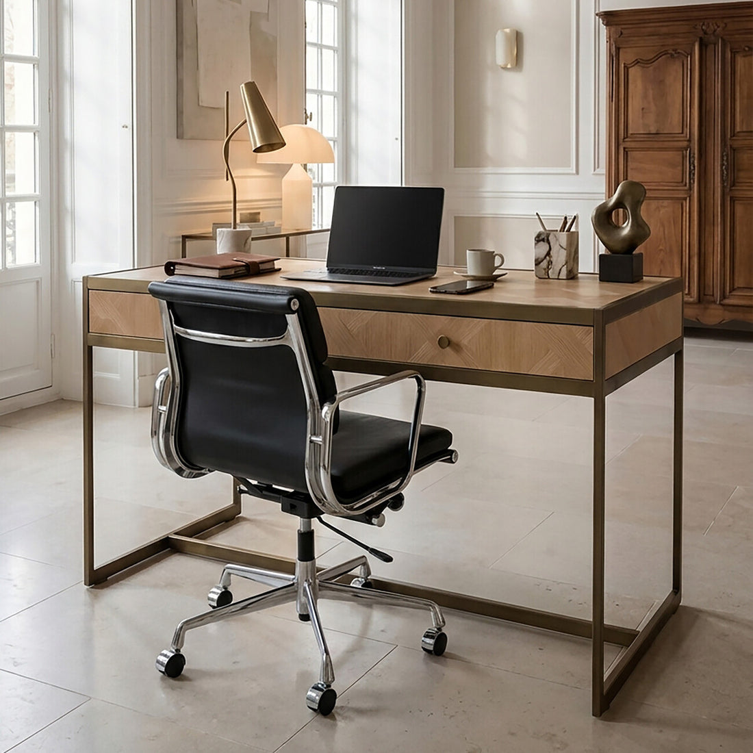 Grenoble Oak Veneer 2 Drawer Desk