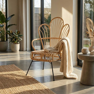 Java Natural Rattan And Black Metal Back Chair