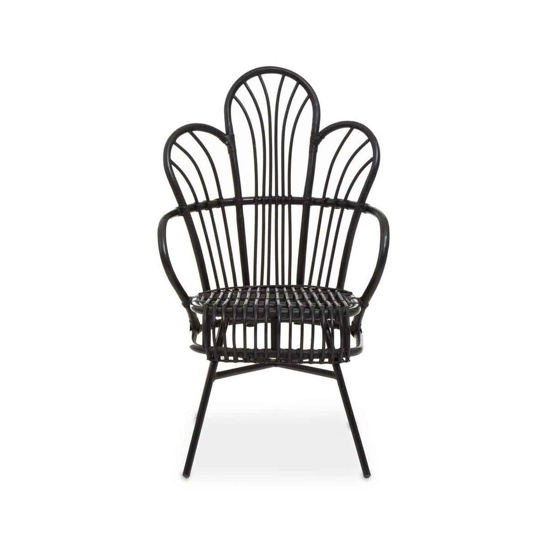 Java Black Natural Rattan And Black Metal Scalloped Back Chair