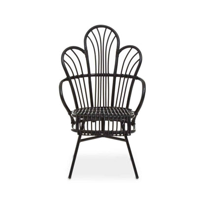 Java Black Natural Rattan And Black Metal Scalloped Back Chair