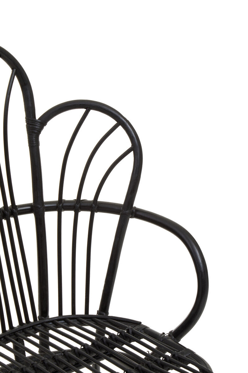 Java Black Natural Rattan And Black Metal Scalloped Back Chair