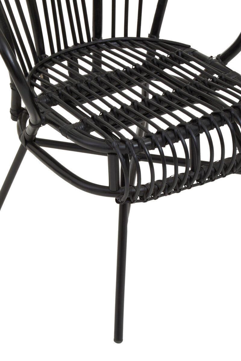 Java Black Natural Rattan And Black Metal Scalloped Back Chair