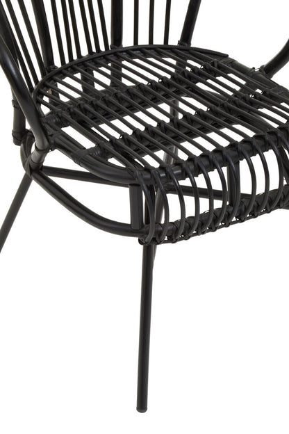 Java Black Natural Rattan And Black Metal Scalloped Back Chair