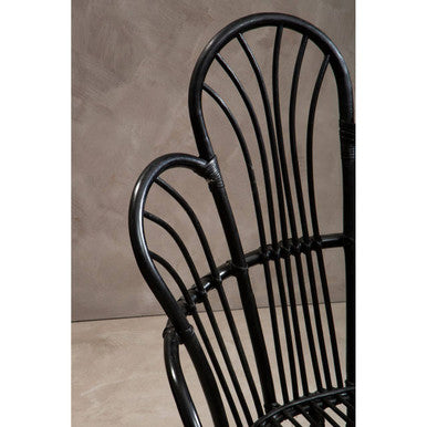 Java Black Natural Rattan And Black Metal Scalloped Back Chair