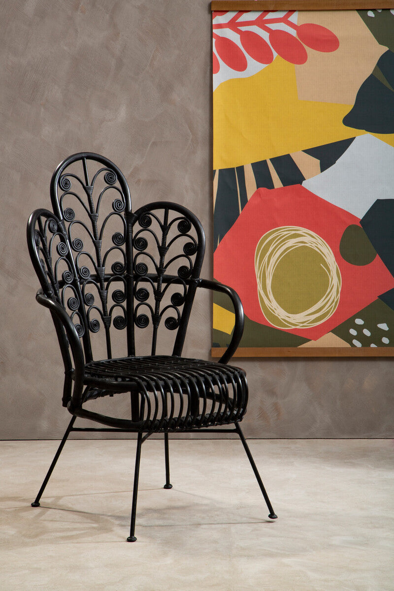 Java Black Natural Rattan Scalloped Back Chair