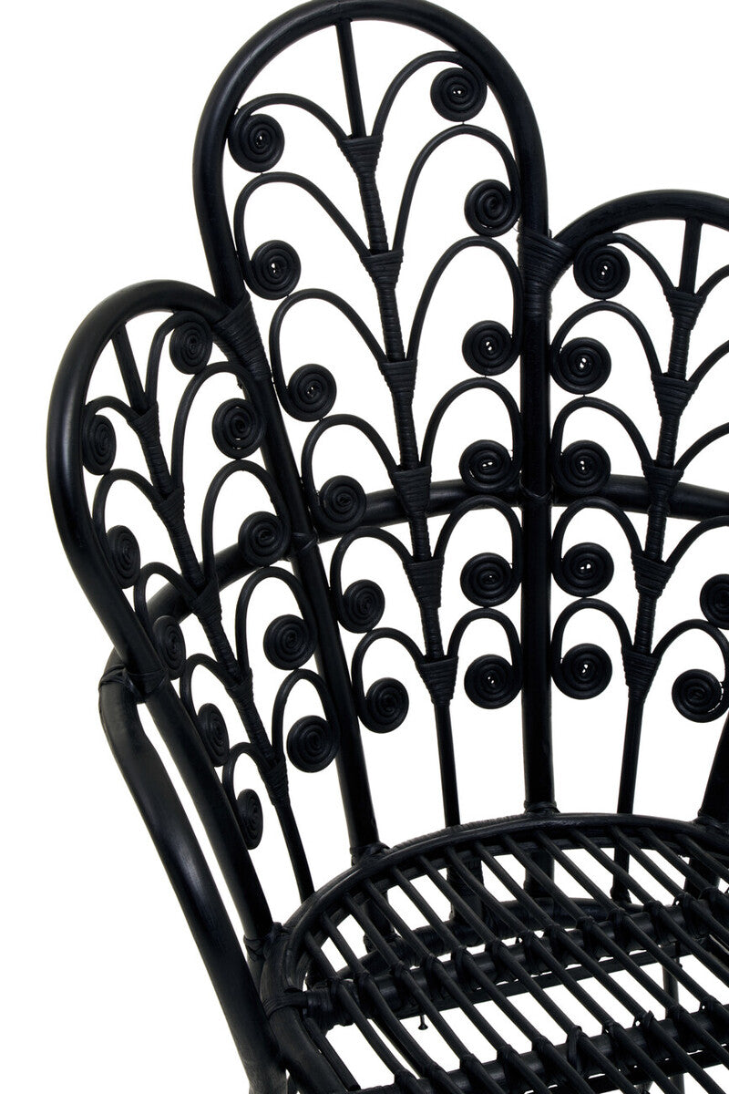 Java Black Natural Rattan Scalloped Back Chair