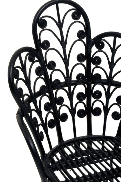 Java Black Natural Rattan Scalloped Back Chair