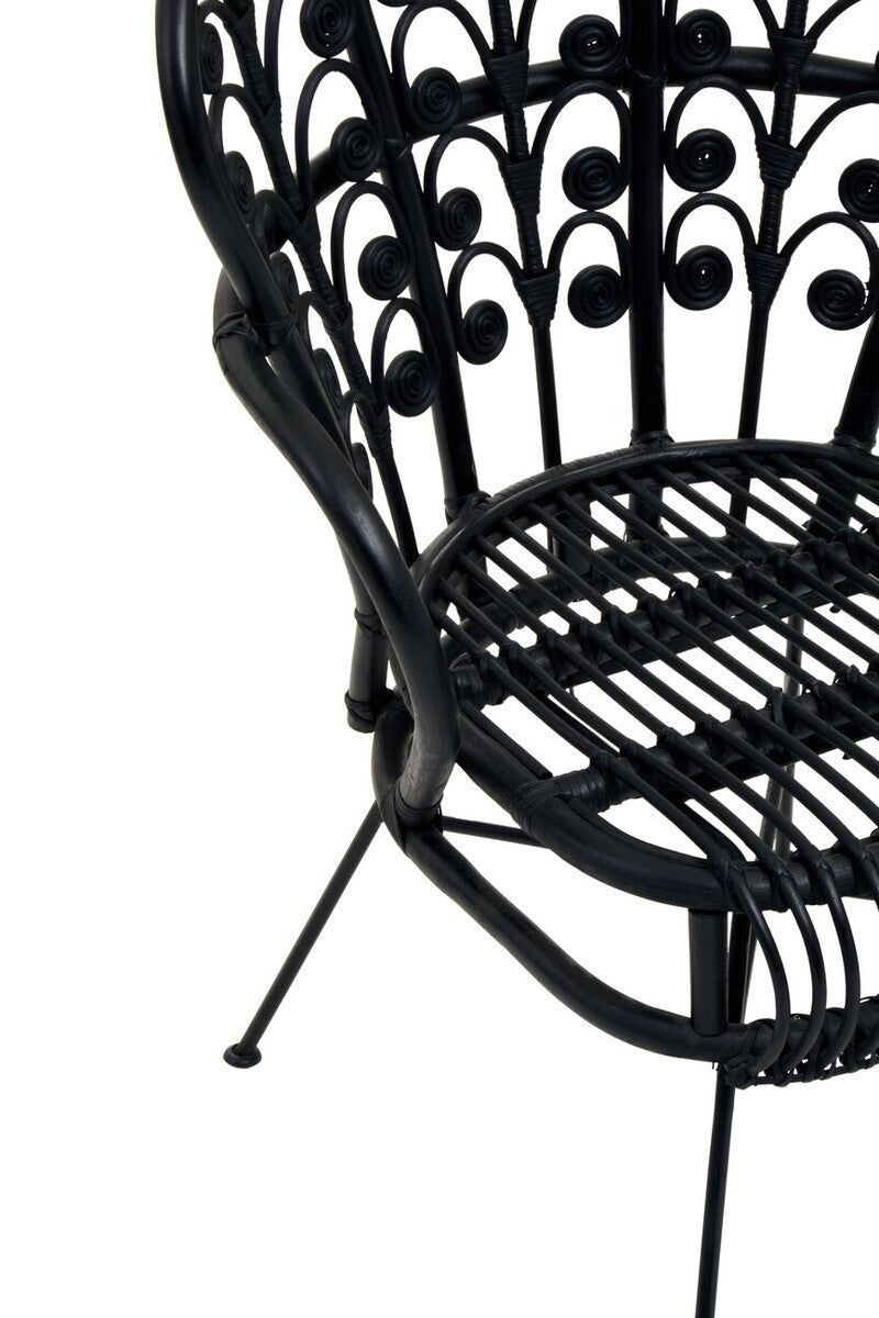Java Black Natural Rattan Scalloped Back Chair