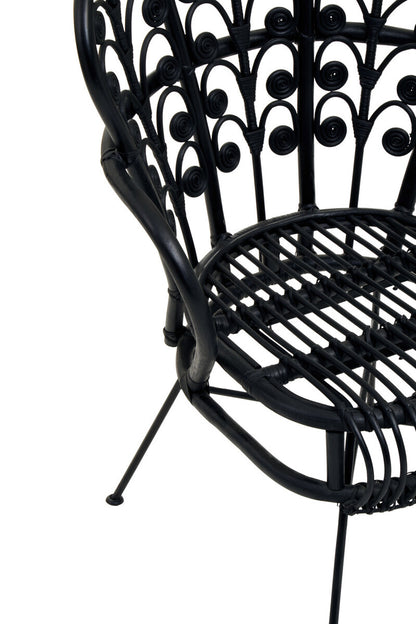 Java Black Natural Rattan Scalloped Back Chair