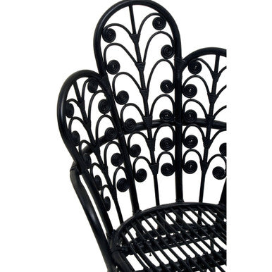 Java Black Natural Rattan Scalloped Back Chair
