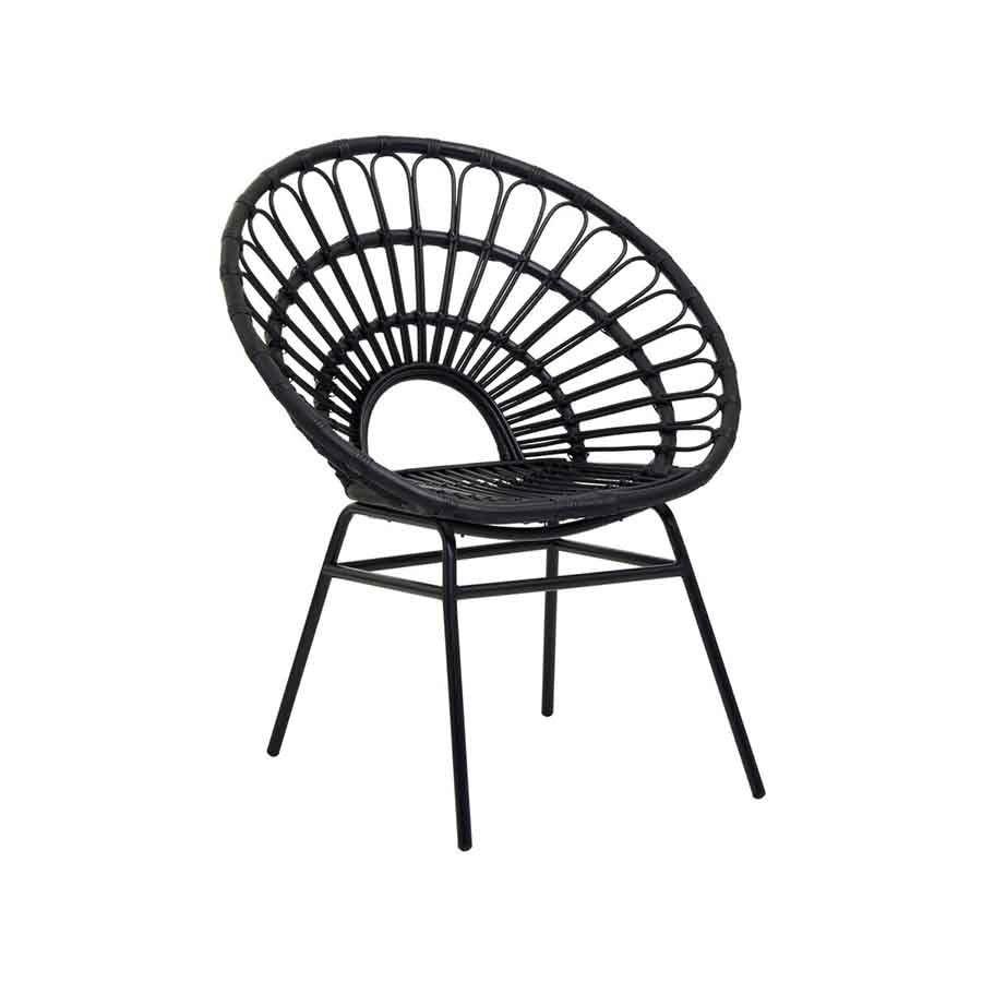 Java Black Natural Rattan Flared Back Chair