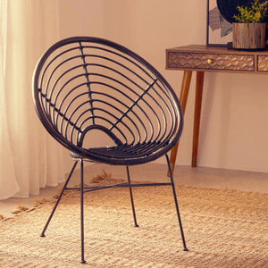 Java Black Natural Rattan Round Chair