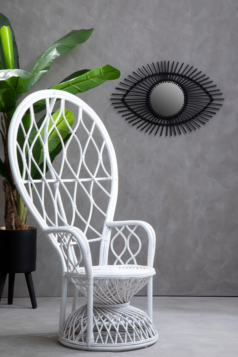 Java Grey And White Natural Rattan Curved Chair