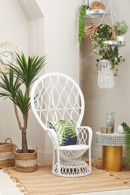Java Grey And White Natural Rattan Curved Chair