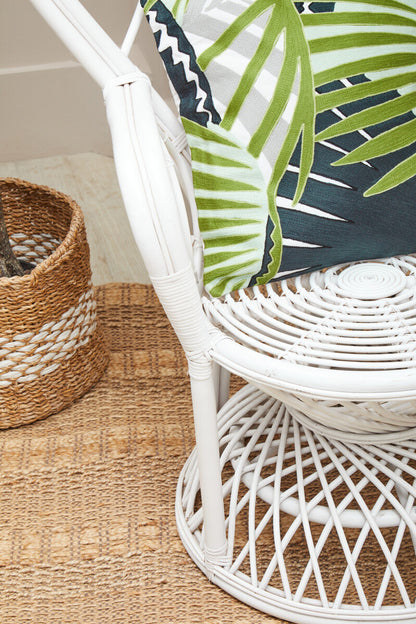 Java Grey And White Natural Rattan Curved Chair