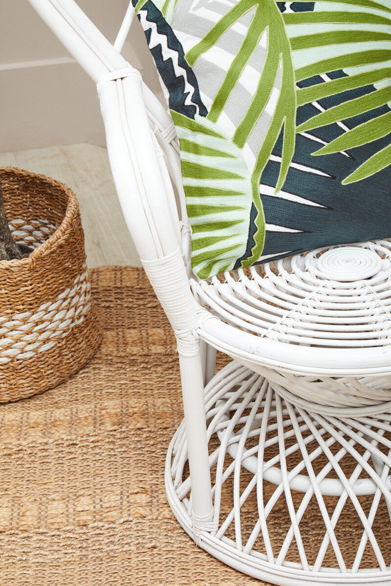 Java Grey And White Natural Rattan Curved Chair