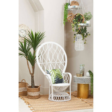 Java Grey And White Natural Rattan Curved Chair