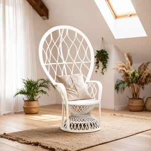 Java Grey And White Natural Rattan Curved Chair
