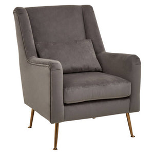 Doucet Grey Velvet Chair With Gold Finish Legs