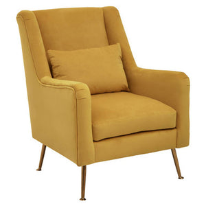 Doucet Yellow Velvet Chair With Gold Finish Legs
