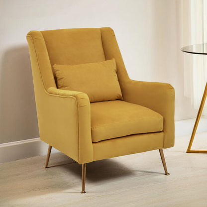 Yellow Velvet Chair with Gold Finish Legs | Doucet