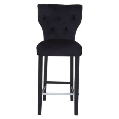 Black bar stool with chrome legs on a white background