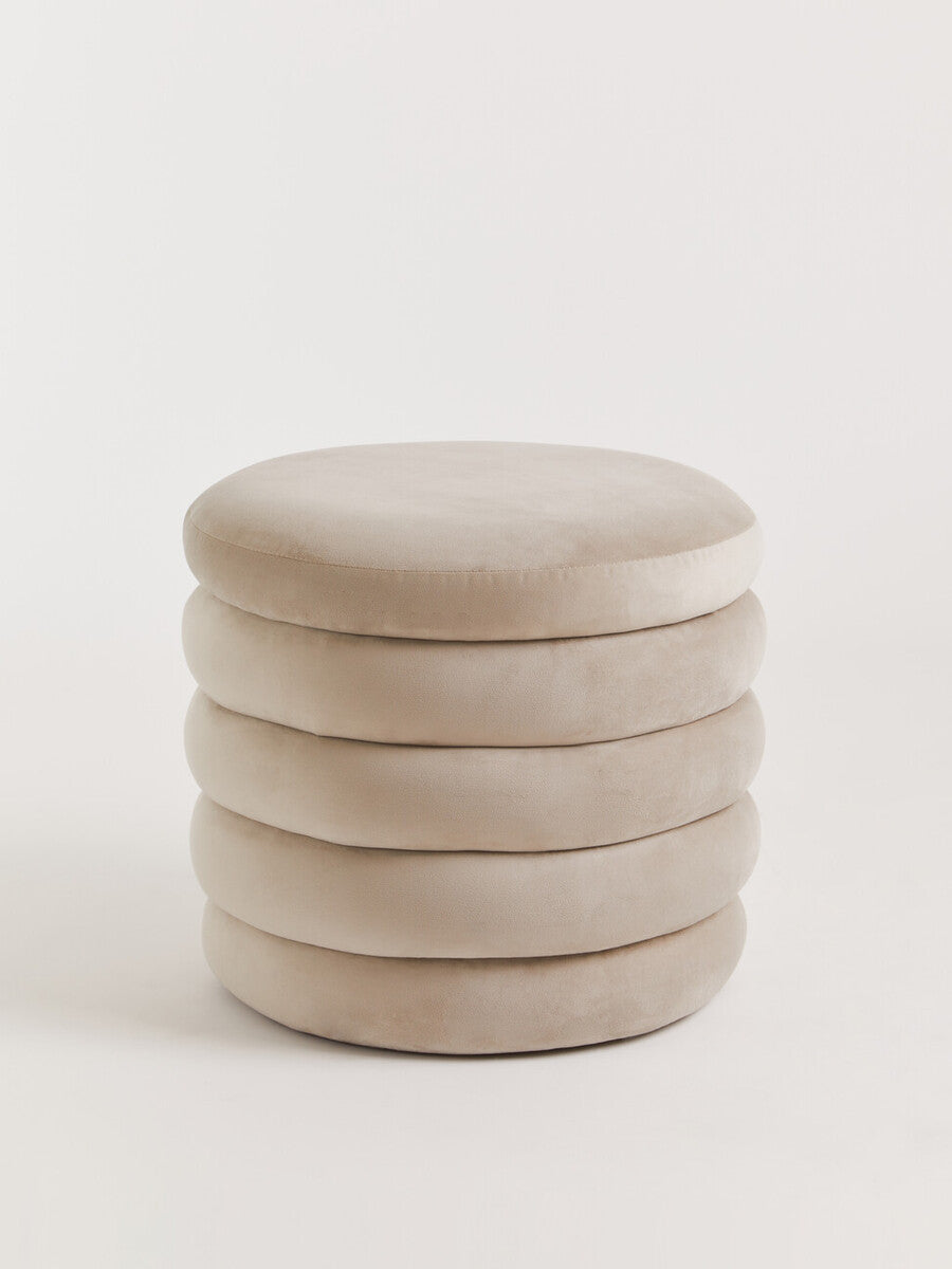 Helen Cream Velvet Round Footstool